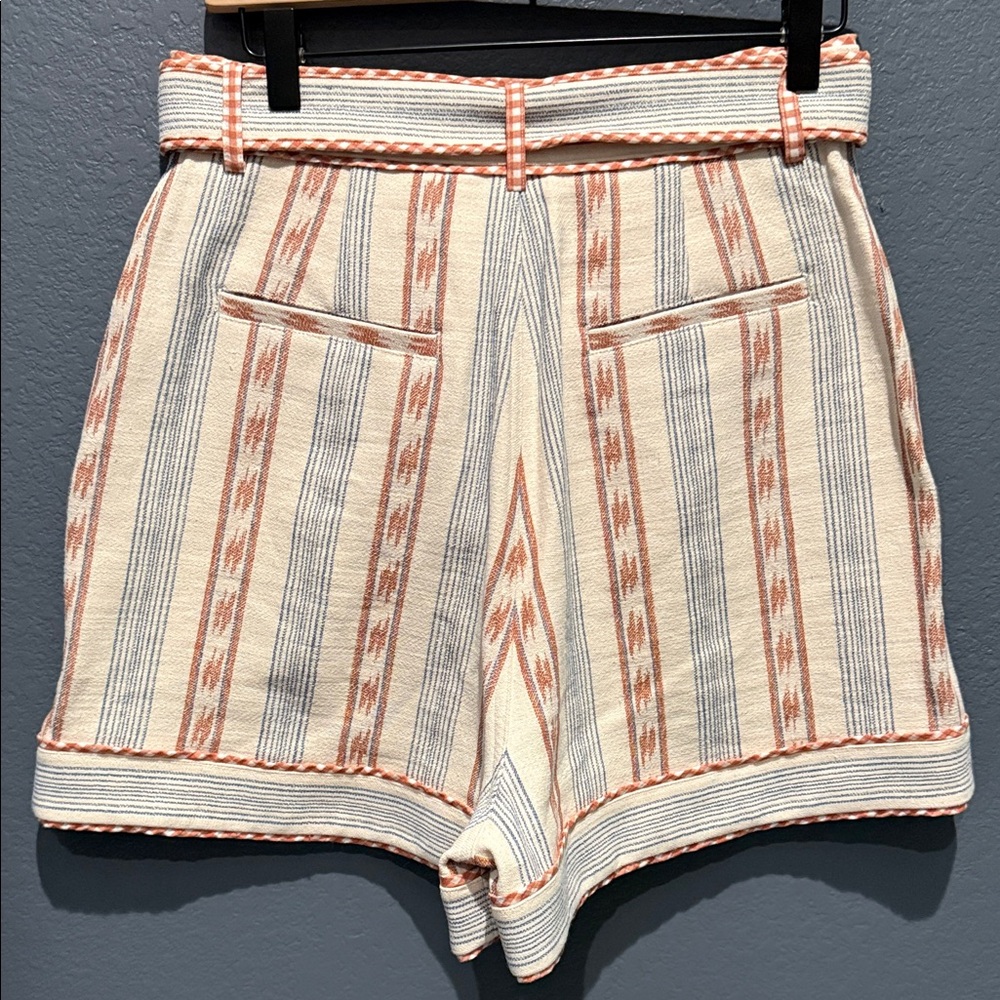 NWT Hunter Bell NY High-Waist Stripe Belted Cream Coral Linen Blend Shorts Sz 6 - Picture 7 of 13